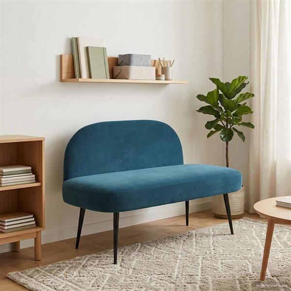 Grote foto vidaxl beklede bank met rugleuning blauw 110 x 60 x 76 cm fluweel huis en inrichting overige huis en inrichting