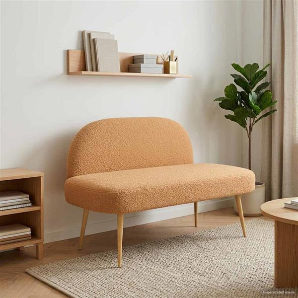 Grote foto vidaxl beklede bank met rugleuning beige 110 x 60 x 76 cm boucl huis en inrichting overige huis en inrichting