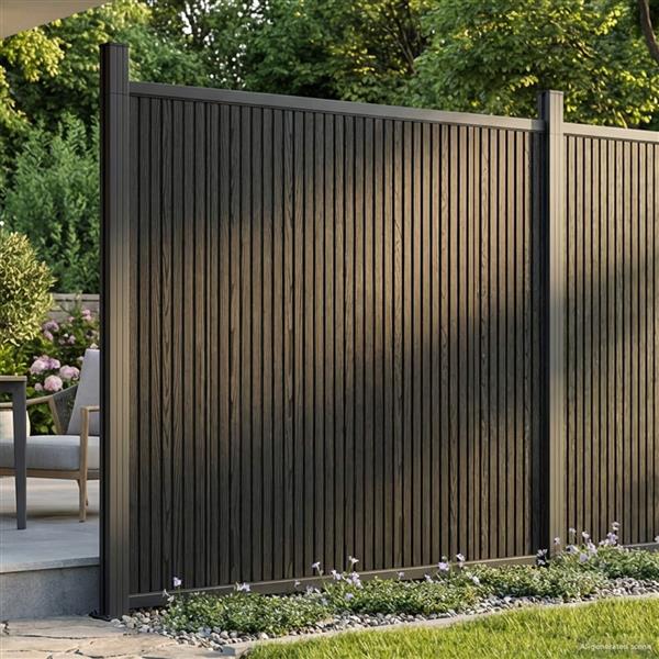 Grote foto vidaxl hekpaneel wpc en aluminium zwart tuin en terras hekken en schuttingen