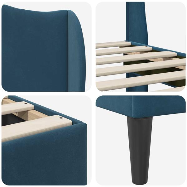 Grote foto vidaxl bedframe met hoofdeinde blauw 100 x 200 cm fluweel antiek en kunst stoelen en banken