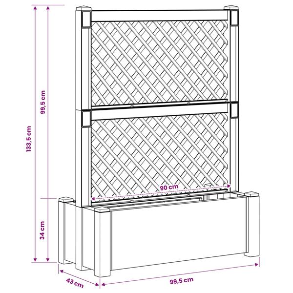 Grote foto vidaxl grote planter met trellis grijs 99 5 x 43 x 133 5 pp tuin en terras overige tuin en terras