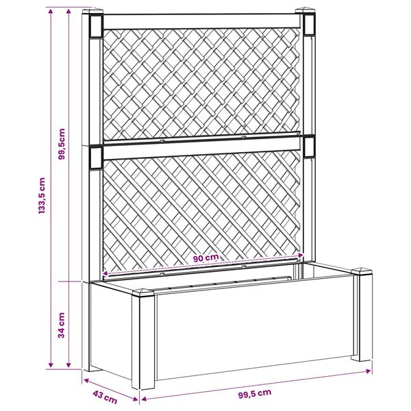 Grote foto vidaxl grote plantenbak met trellis grijs 99 5 x 43 x 133 5 cm pp tuin en terras overige tuin en terras
