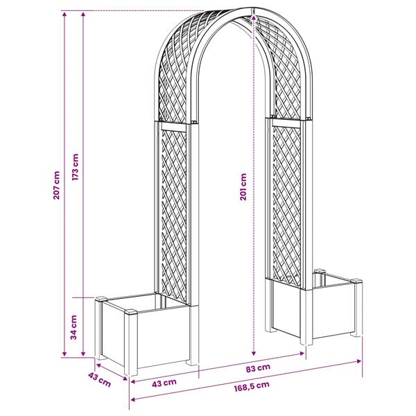 Grote foto vidaxl rozenboog met planter wit 168 5 x 43 x 207 cm pp tuin en terras overige tuin en terras