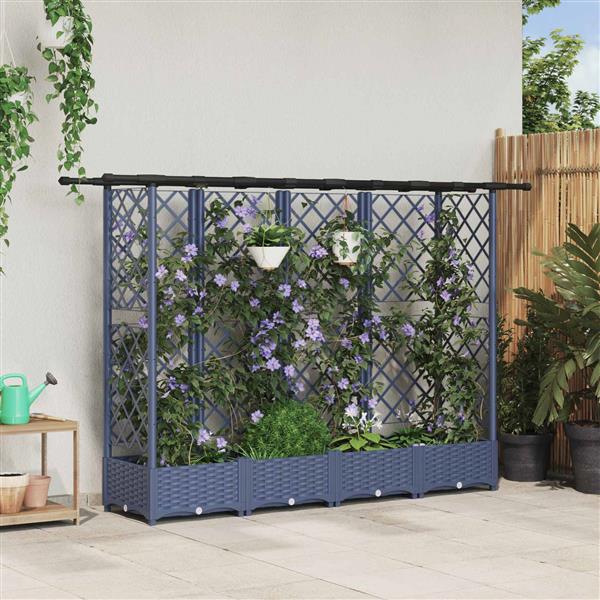 Grote foto vidaxl verhoogd bed met trellis en dak grijs 202 5 x 40 x 121 cm pp tuin en terras overige tuin en terras