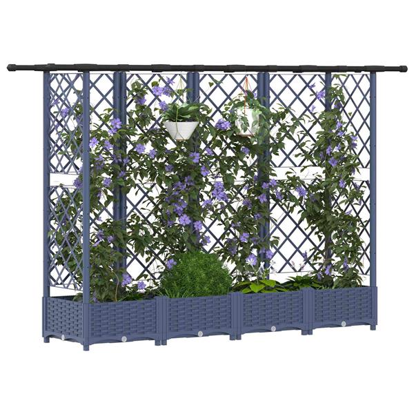 Grote foto vidaxl verhoogd bed met trellis en dak grijs 202 5 x 40 x 121 cm pp tuin en terras overige tuin en terras