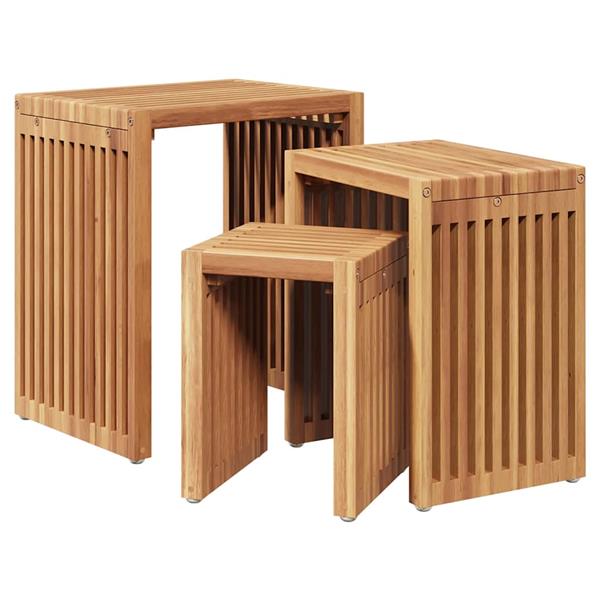 Grote foto vidaxl tuin bijzettafel 3 pcs bruin 33 x 44 5 x 51 cm massief teakhout tuin en terras tuinmeubelen
