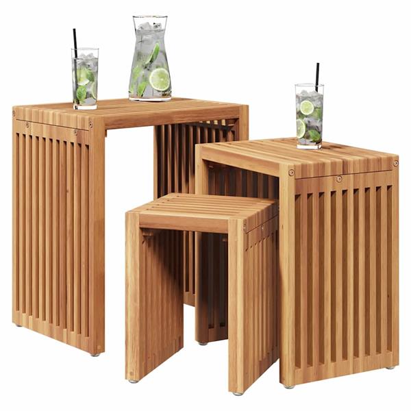 Grote foto vidaxl tuin bijzettafel 3 pcs bruin 33 x 44 5 x 51 cm massief teakhout tuin en terras tuinmeubelen