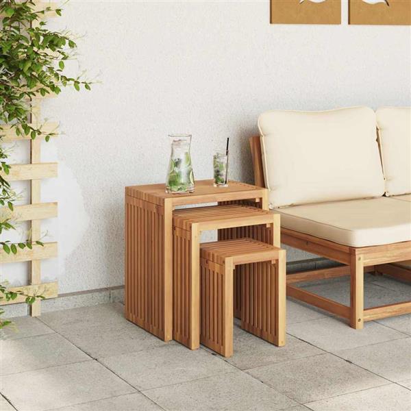 Grote foto vidaxl tuin bijzettafel 3 pcs bruin 33 x 44 5 x 51 cm massief teakhout tuin en terras tuinmeubelen