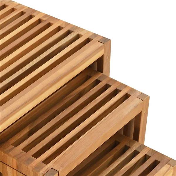 Grote foto vidaxl tuin bijzettafel 3 pcs bruin 33 x 44 5 x 51 cm massief teakhout tuin en terras tuinmeubelen