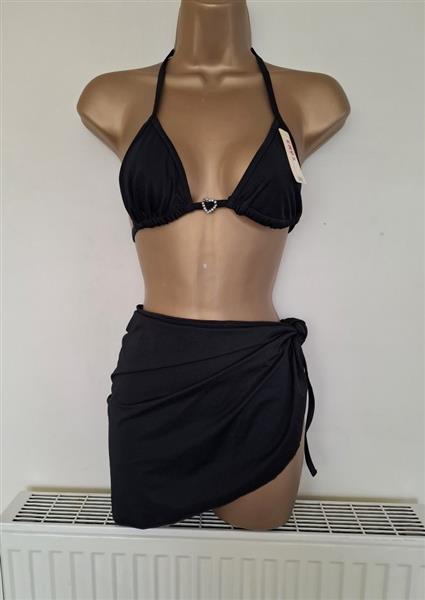 Grote foto zwarte bikini met pareo en strass hartje medium kleding dames badmode en zwemkleding