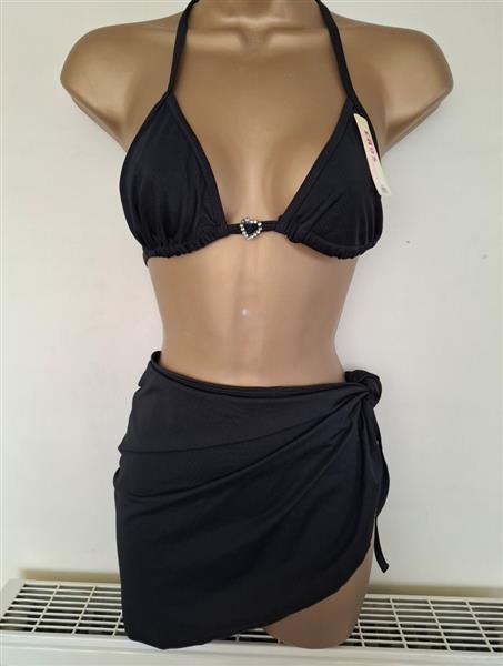 Grote foto zwarte bikini met pareo en strass hartje medium kleding dames badmode en zwemkleding