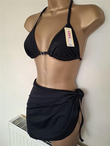 Grote foto zwarte bikini met pareo en strass hartje medium kleding dames badmode en zwemkleding