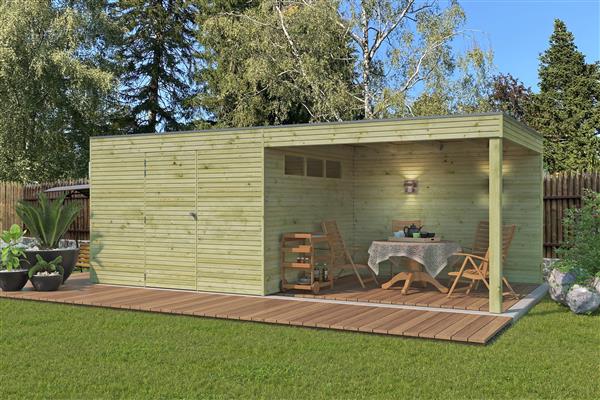 Grote foto nieuw modern blokhut met overkapping 7202ext300 tuin en terras tuinhuisjes en blokhutten