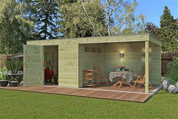 Grote foto nieuw modern blokhut met overkapping 7202ext300 tuin en terras tuinhuisjes en blokhutten