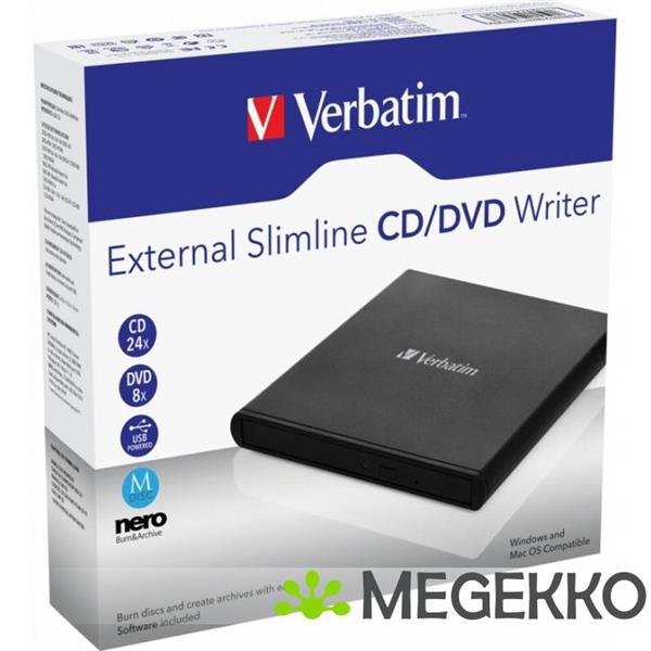 Grote foto verbatim external slimline cd dvd writer optisch schijfstation dvd rw zwart computers en software overige computers en software