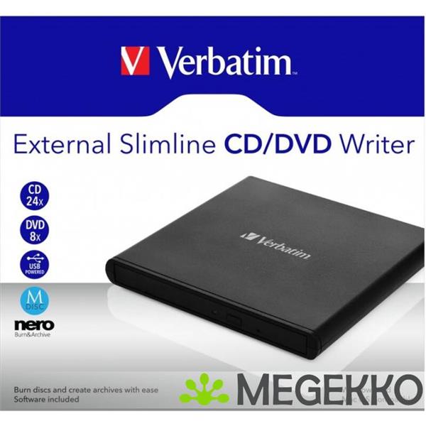 Grote foto verbatim external slimline cd dvd writer optisch schijfstation dvd rw zwart computers en software overige computers en software
