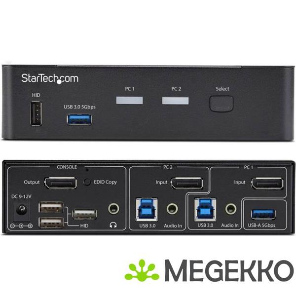 Grote foto startech.com 2 port displayport kvm switch 4k 60hz dp 1.2 hdcp 1.4 edid beheer 2 port usb 3.0 h computers en software overige computers en software