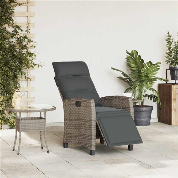 Grote foto vidaxl verstelbare tuinstoel met bijzettafel poly rattan grijs tuin en terras tuinmeubelen