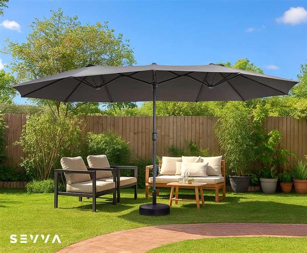 Grote foto grote parasol met betonnen voet en 1 voet alleen tuin en terras parasols en partytenten