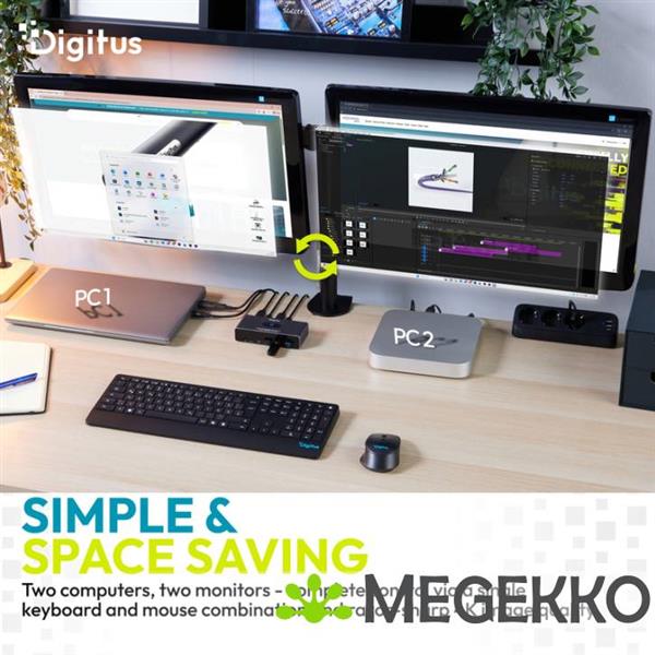 Grote foto digitus ds 12856 usb c 3.0 dual hdmi kvm switch 2 poorts 4k60hz computers en software overige computers en software