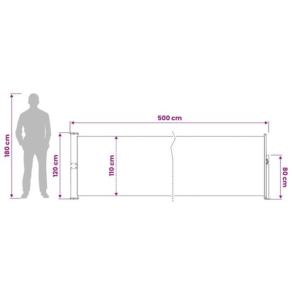 Grote foto vidaxl uittrekbaar zijscherm taupe 500 x 117 cm polyester tuin en terras overige tuin en terras