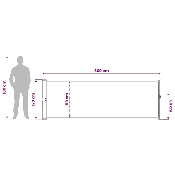 Grote foto vidaxl uittrekbaar zijscherm beige 300 x 120 cm polyester tuin en terras overige tuin en terras