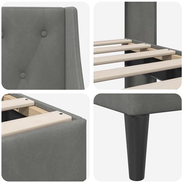 Grote foto vidaxl bedframe met hoofdeinde donkergrijs 100 x 203 cm fluweel antiek en kunst stoelen en banken