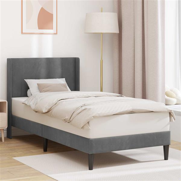 Grote foto vidaxl bedframe met hoofdeinde donkergrijs 100 x 190 cm fluweel antiek en kunst stoelen en banken