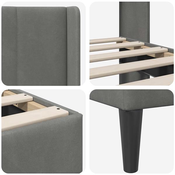 Grote foto vidaxl bedframe met hoofdeinde donkergrijs 100 x 190 cm fluweel antiek en kunst stoelen en banken