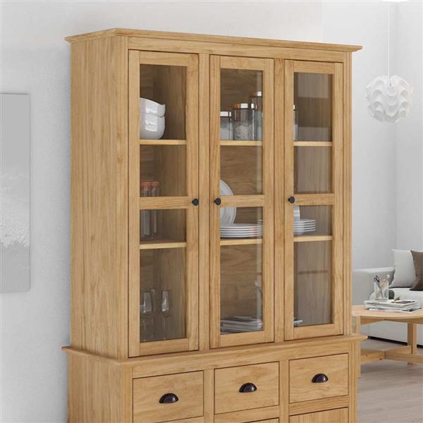 Grote foto vidaxl kast met glazen deuren bodo honingbruin 115 5 x 38 5 x 117 7 cm huis en inrichting overige