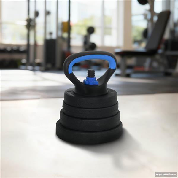 Grote foto vidaxl 4 in 1 dumbbell barbell kettlebell set 30 kg zwart en blauw sport en fitness fitness