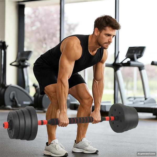 Grote foto vidaxl 4 in 1 dumbbell barbell kettlebell set 30 kg zwart en rood sport en fitness fitness