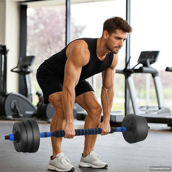 Grote foto vidaxl 4 in 1 dumbbell barbell kettlebell set 20 kg zwart en blauw sport en fitness fitness