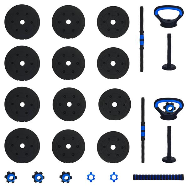 Grote foto vidaxl 4 in 1 dumbbell barbell kettlebell set 20 kg zwart en blauw sport en fitness fitness