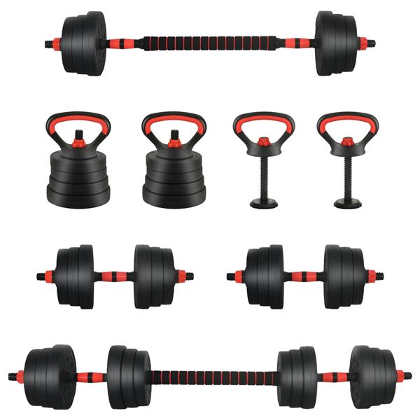 Grote foto vidaxl 4 in 1 dumbbell barbell kettlebell set 20 kg zwart en rood sport en fitness fitness