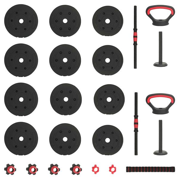 Grote foto vidaxl 4 in 1 dumbbell barbell kettlebell set 20 kg zwart en rood sport en fitness fitness