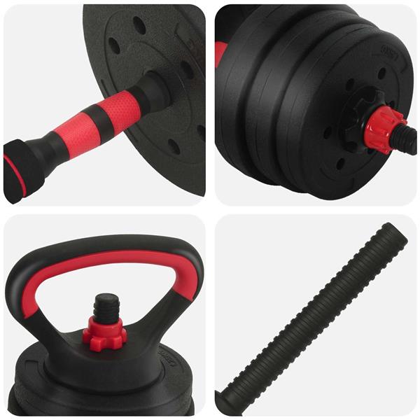 Grote foto vidaxl 4 in 1 dumbbell barbell kettlebell set 20 kg zwart en rood sport en fitness fitness