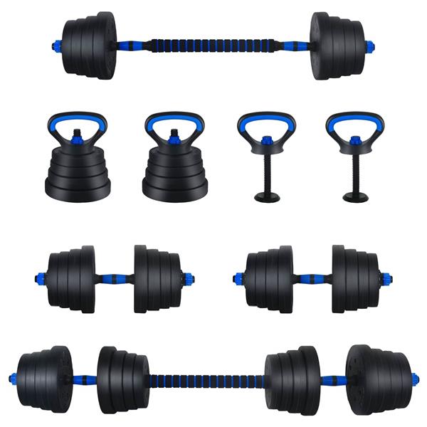 Grote foto vidaxl 4 in 1 dumbbell barbell kettlebell set 30 kg zwart en blauw sport en fitness fitness