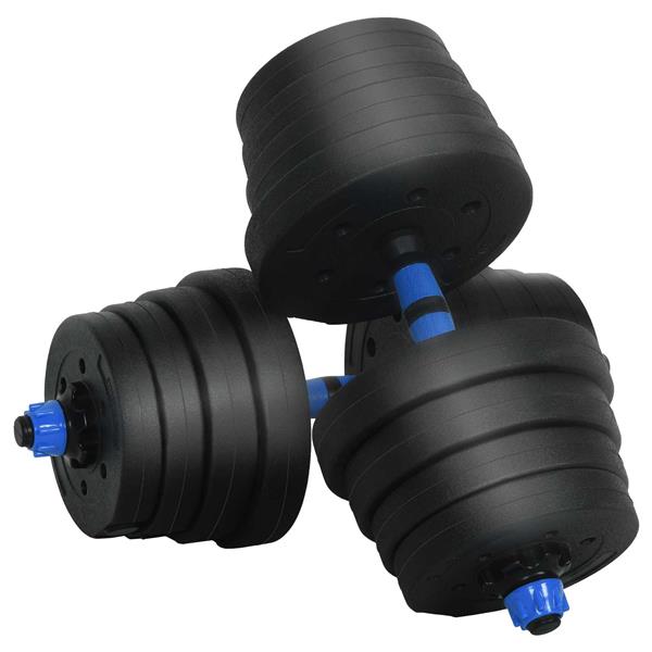 Grote foto vidaxl 4 in 1 dumbbell barbell kettlebell set 30 kg zwart en blauw sport en fitness fitness