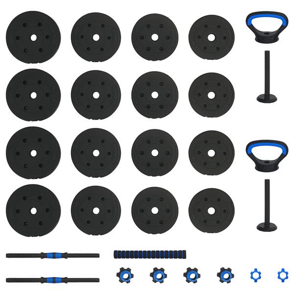 Grote foto vidaxl 4 in 1 dumbbell barbell kettlebell set 30 kg zwart en blauw sport en fitness fitness