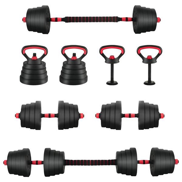 Grote foto vidaxl 4 in 1 dumbbell barbell kettlebell set 30 kg zwart en rood sport en fitness fitness