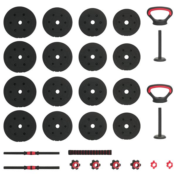 Grote foto vidaxl 4 in 1 dumbbell barbell kettlebell set 30 kg zwart en rood sport en fitness fitness