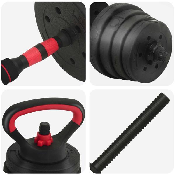 Grote foto vidaxl 4 in 1 dumbbell barbell kettlebell set 30 kg zwart en rood sport en fitness fitness