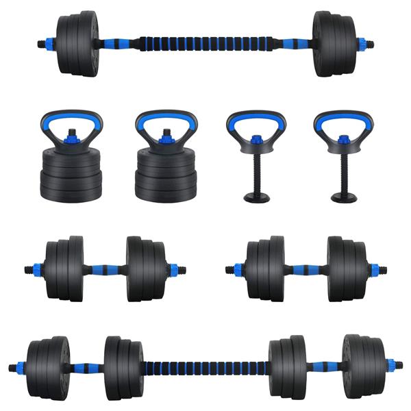 Grote foto vidaxl 4 in 1 dumbbell barbell kettlebell set 20 kg zwart en blauw sport en fitness fitness