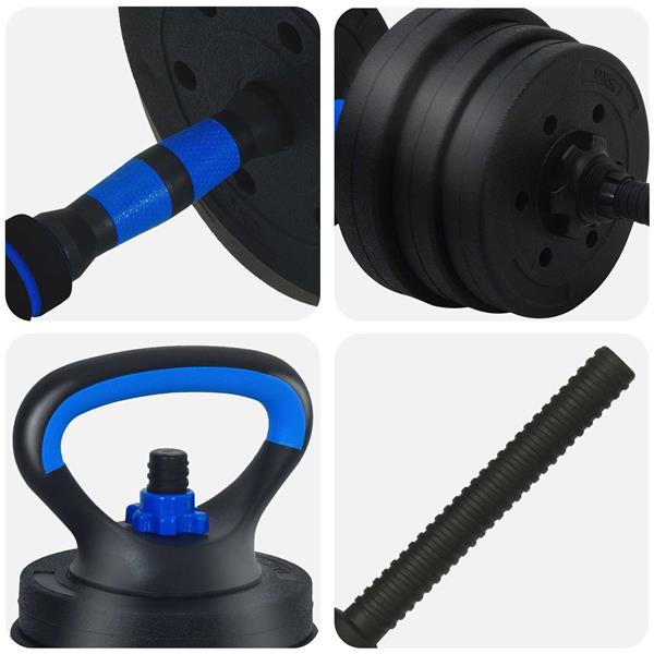 Grote foto vidaxl 4 in 1 dumbbell barbell kettlebell set 20 kg zwart en blauw sport en fitness fitness
