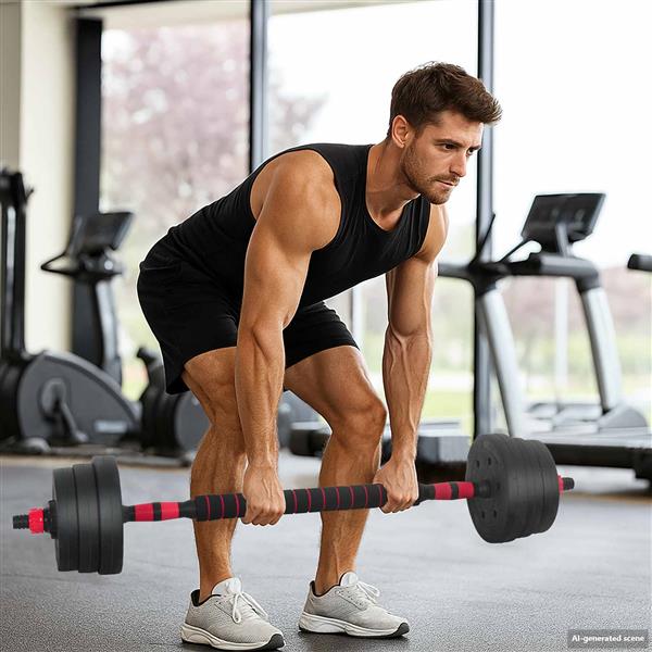 Grote foto vidaxl 4 in 1 dumbbell barbell kettlebell set 20 kg zwart en rood sport en fitness fitness