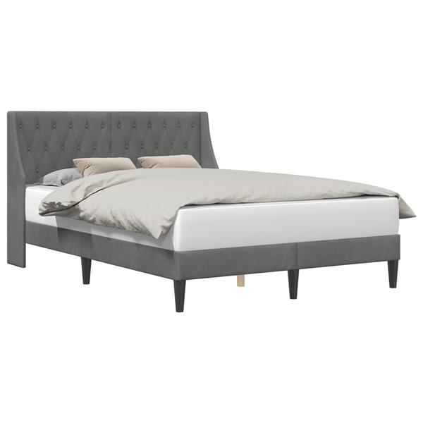 Grote foto vidaxl bedframe met hoofdeinde donkergrijs 137 x 190 cm fluweel antiek en kunst stoelen en banken