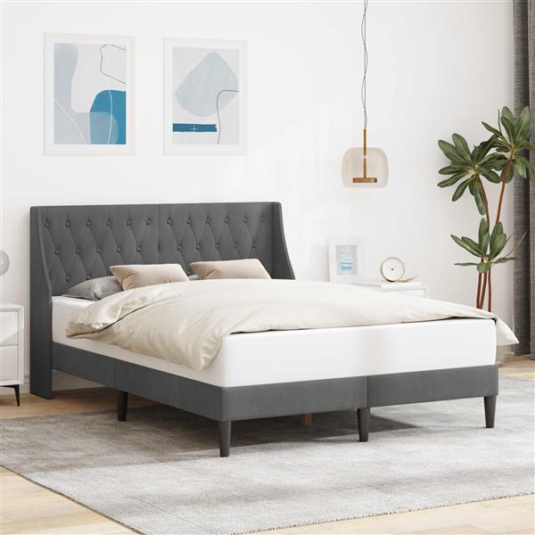 Grote foto vidaxl bedframe met hoofdeinde donkergrijs 137 x 190 cm fluweel antiek en kunst stoelen en banken