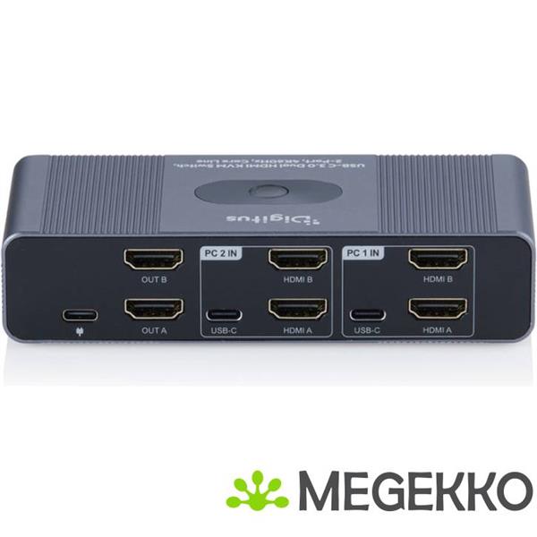 Grote foto digitus ds 12856 usb c 3.0 dual hdmi kvm switch 2 poorts 4k60hz computers en software overige computers en software
