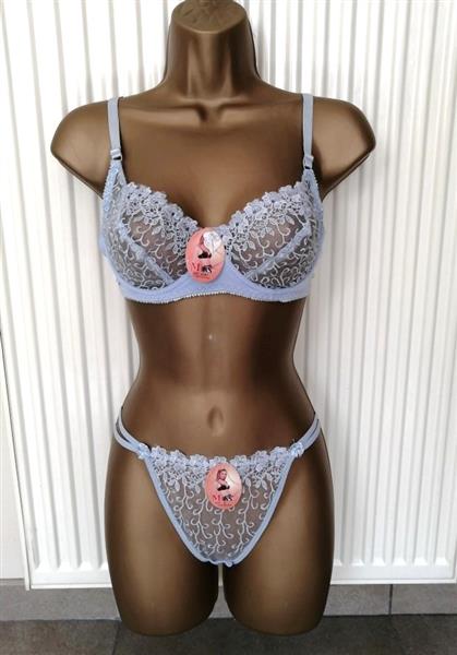 Grote foto zachtblauwe doorzichtige bh met string b cups kleding dames ondergoed en lingerie